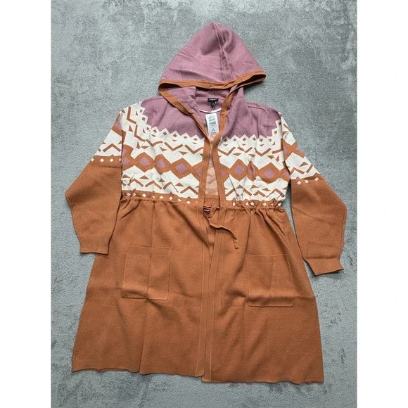 Torrid Sweater Womens 3X 22-24 Hooded Anorak Aztec Cardigan NWT Pockets - Picture 1 of 5